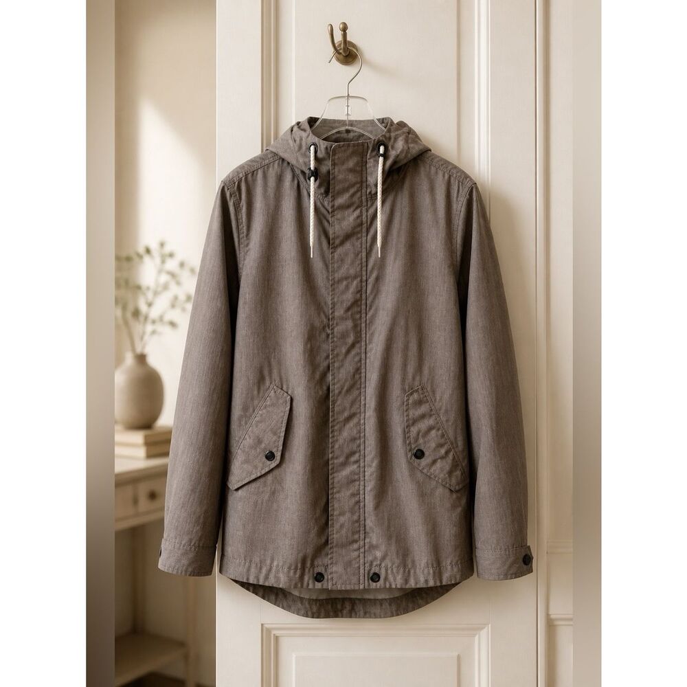 GRAY JACKET with LINED HOOD ZIPPER AND SNAP by DIVIDED SIZE SMALL
